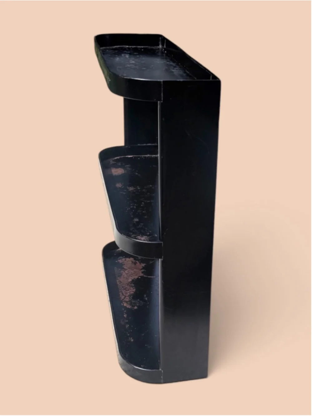 Vintage Black Metal Wall Shelf 3 Tier Gold Ivy Spice Rack Chippy Patina Cottage